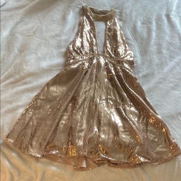 Free People | Dresses | Free People Rose Gold Halter Mini Dress | Poshmark